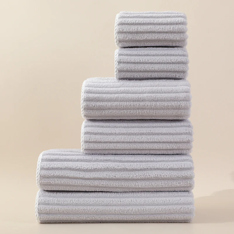 Striped Absorbent Coral Fleece Face Towel Set