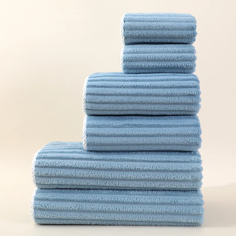 Striped Absorbent Coral Fleece Face Towel Set