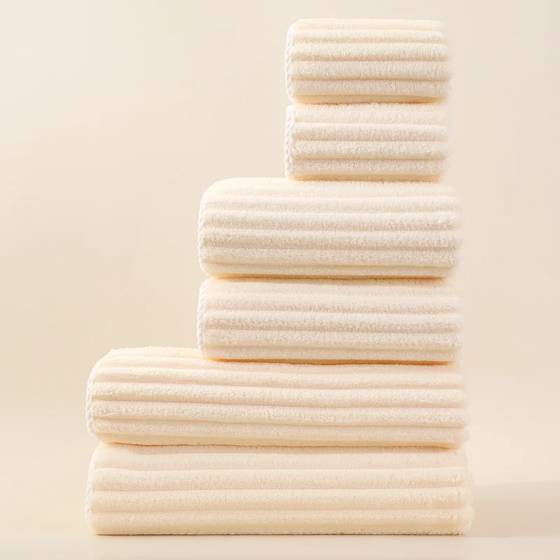Striped Absorbent Coral Fleece Face Towel Set