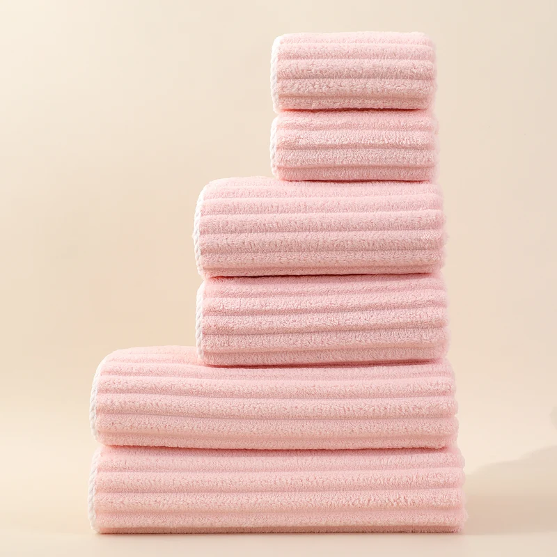 Striped Absorbent Coral Fleece Face Towel Set