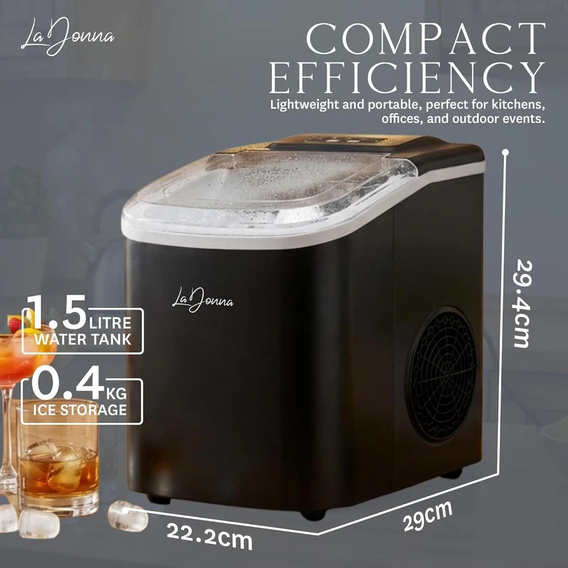 Portable Ice Maker with Self-Cleaning Function and Two Ice Sizes