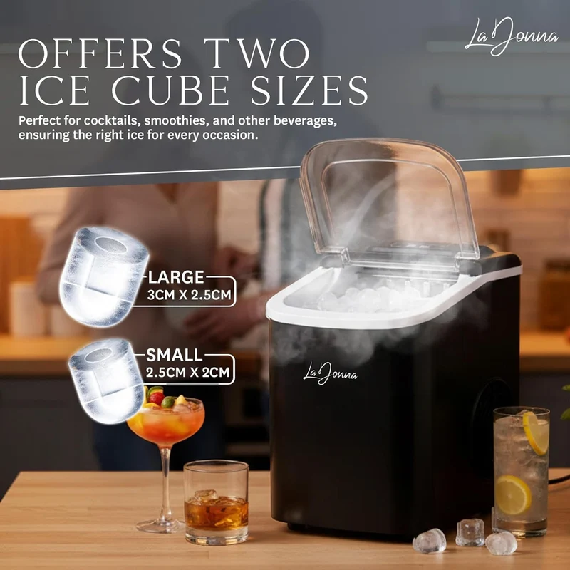 Portable Ice Maker with Self-Cleaning Function and Two Ice Sizes