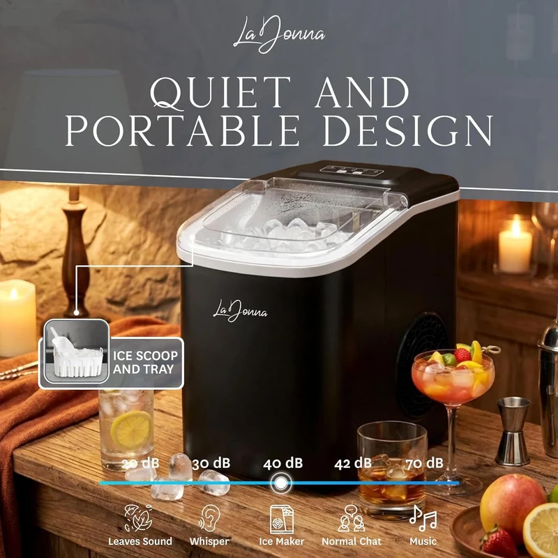 Portable Ice Maker with Self-Cleaning Function and Two Ice Sizes