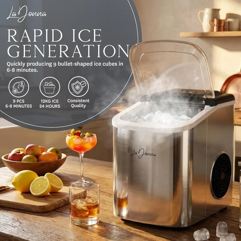 Portable Ice Maker with Self-Cleaning Function and Two Ice Sizes