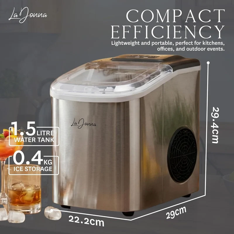 Portable Ice Maker with Self-Cleaning Function and Two Ice Sizes