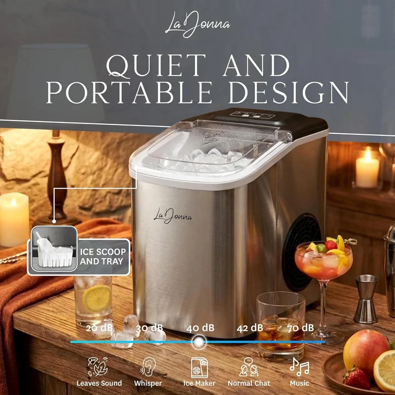 Portable Ice Maker with Self-Cleaning Function and Two Ice Sizes