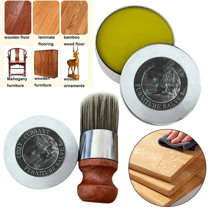 Wood and Furniture Wax in a Tin with a Restoration and Care Brush