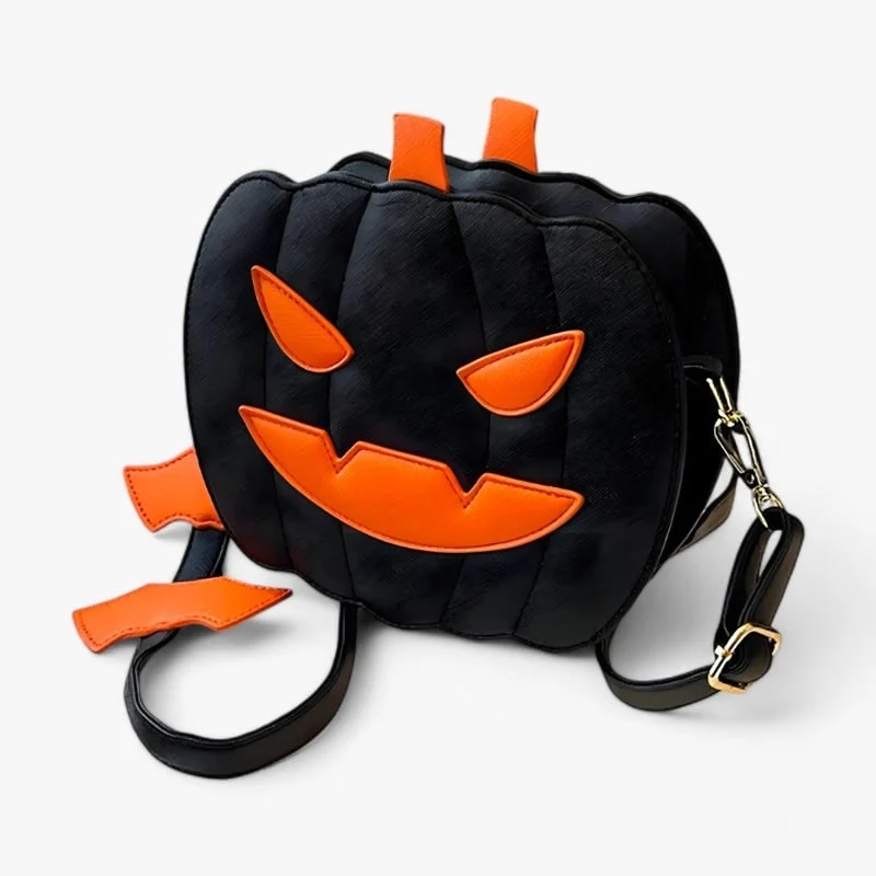 Halloween Women's Pumpkin-Shaped Shoulder Bag, Small Sporty Bag with Bats