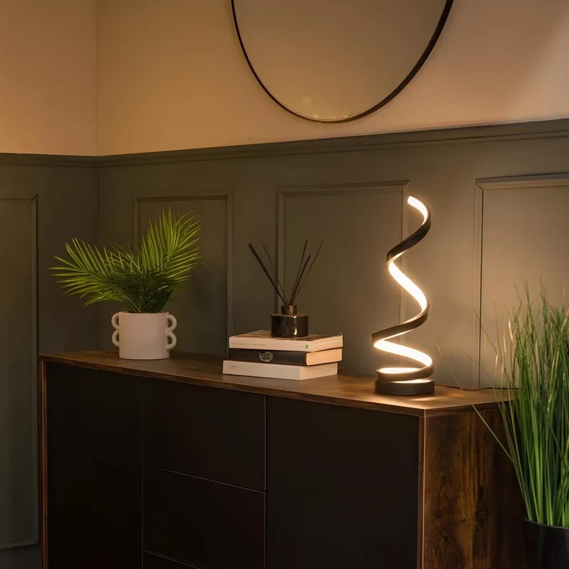 Marble base of spiral table lamp with adjustable lighting