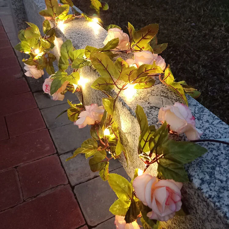 Waterproof outdoor LED lamp with rose-shaped string lights
