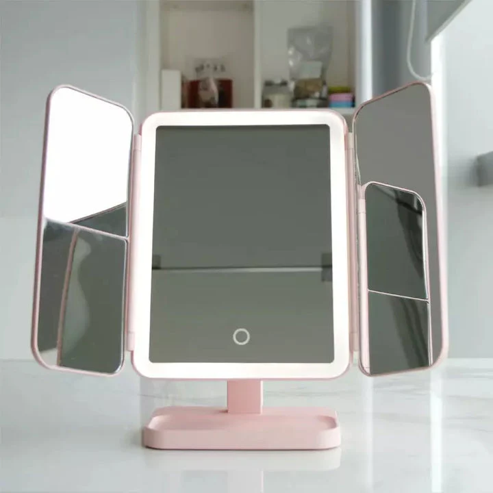 Compact universal LED makeup mirror with three light colors