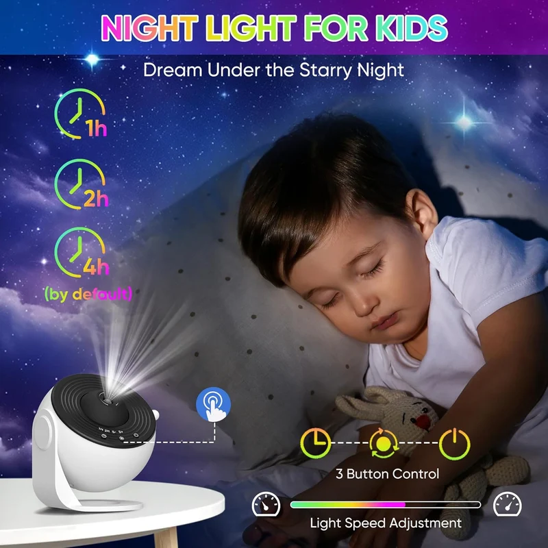 Creative HD 360° projector with galaxy and rotating star light