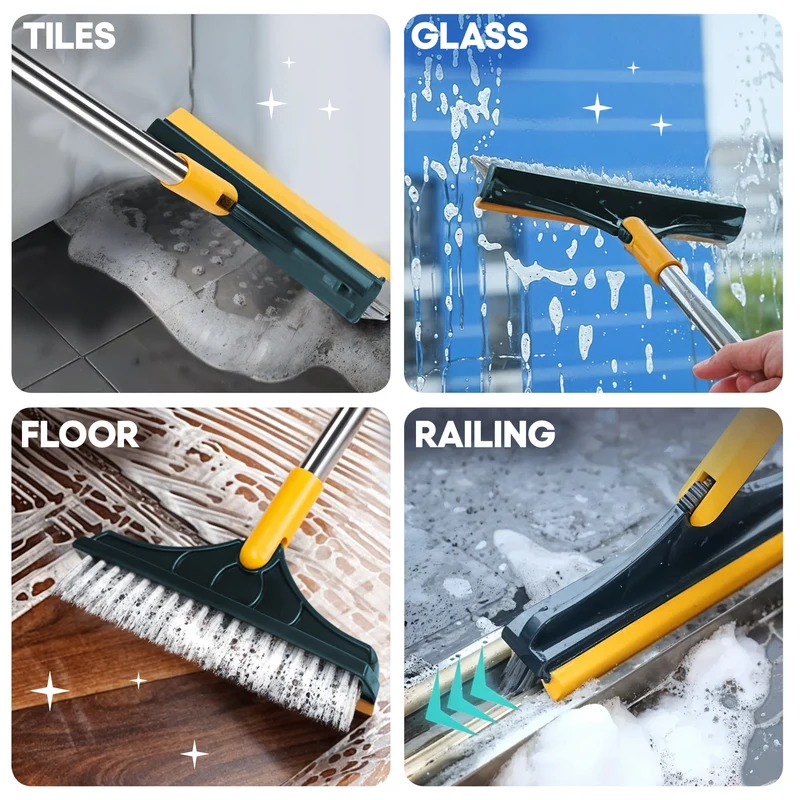 Floor Scrubbing Brush with Rotating Head and Scraper