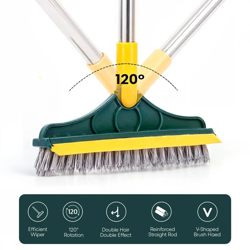 Floor Scrubbing Brush with Rotating Head and Scraper