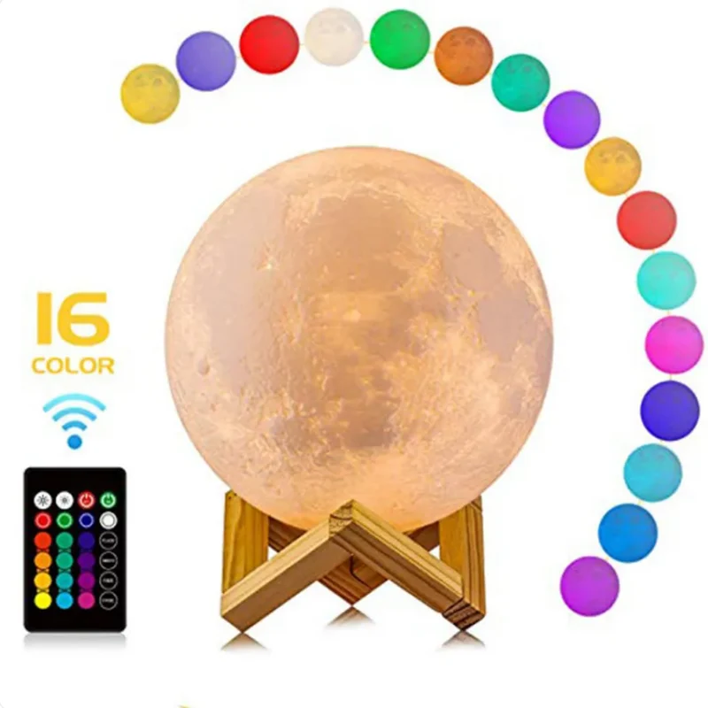 3D lamp with moonlight night light function, color changing, brightness adjustment, and remote control