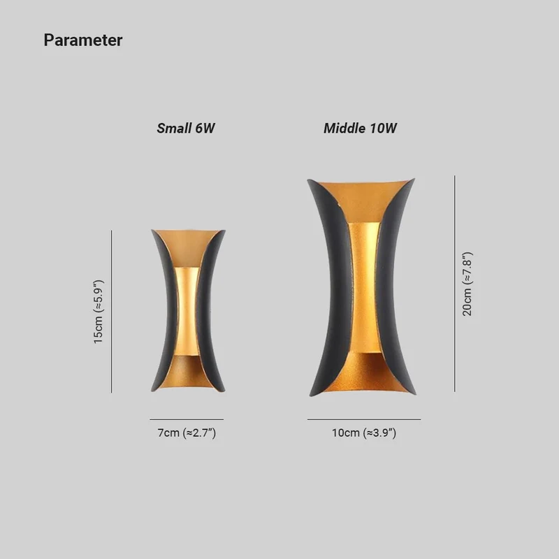 Modern outdoor LED wall light with curved design directing light up and down
