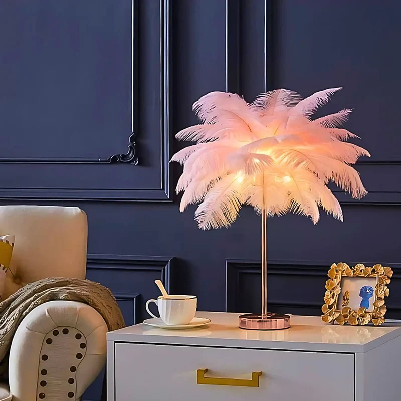 Charming feather palm room lamp with remote control