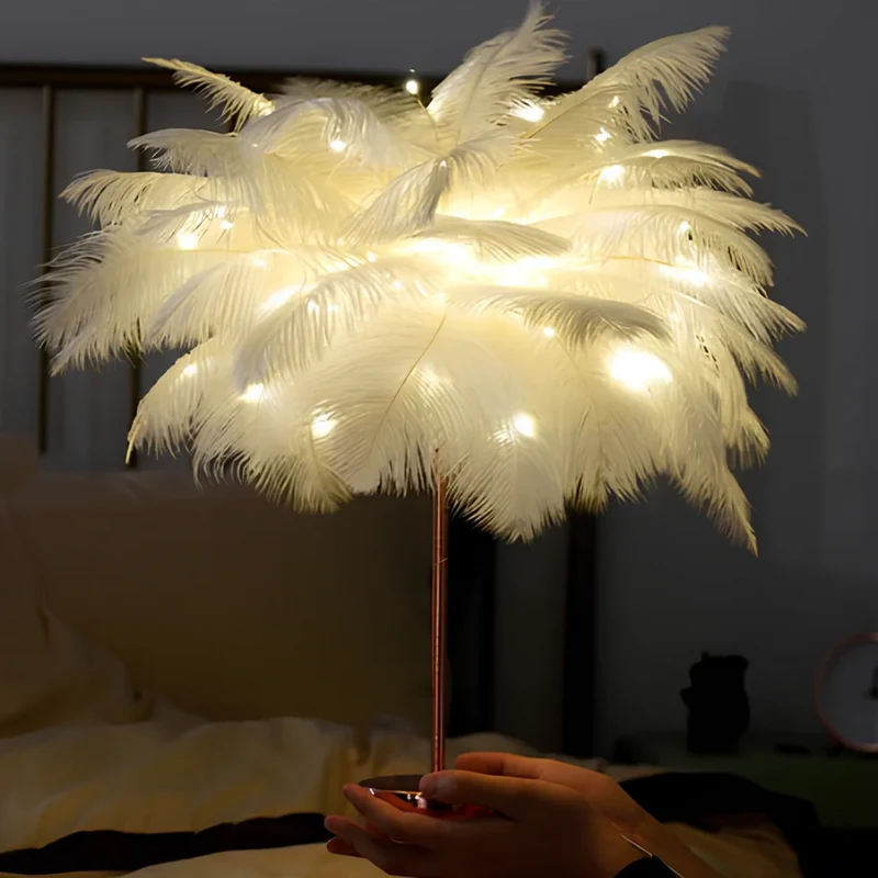 Charming feather palm room lamp with remote control