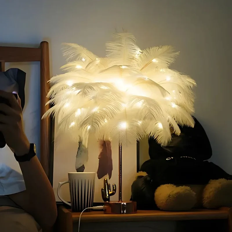Charming feather palm room lamp with remote control