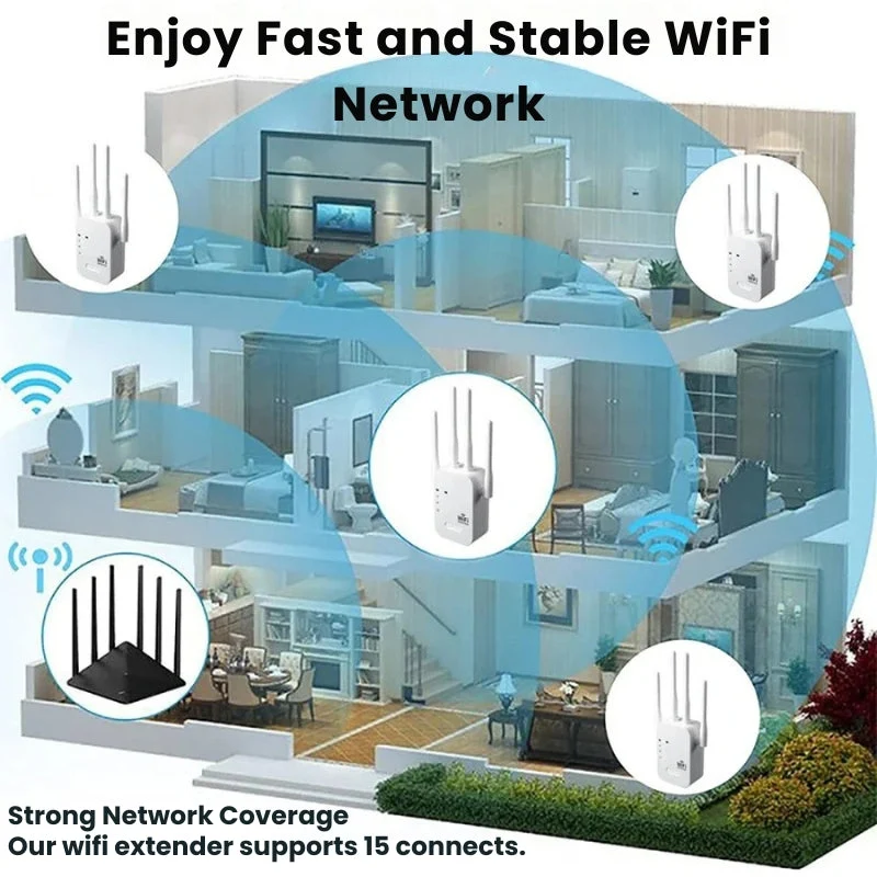Dual-band WiFi signal booster 5G and 2.4G for home and garden