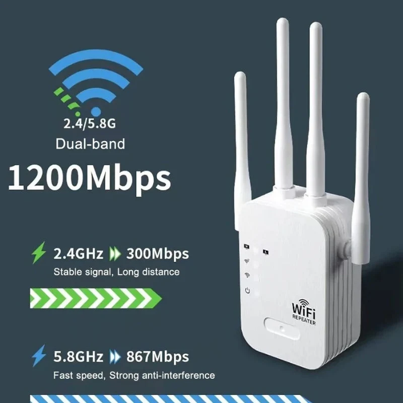 Dual-band WiFi signal booster 5G and 2.4G for home and garden
