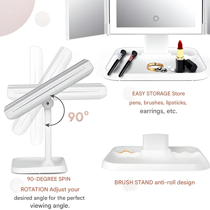 Professional Makeup Mirror with Adjustable Tri-LED Lighting