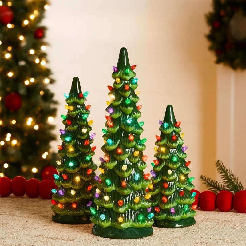 Festive Ceramic Christmas Tree with LED Lights