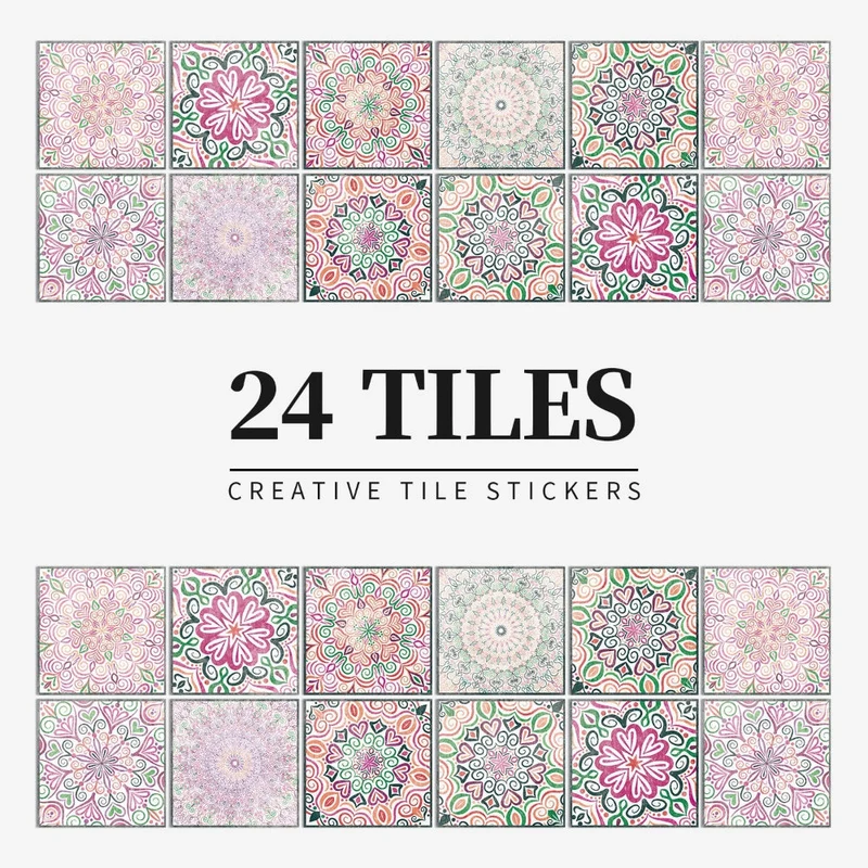 Self-Adhesive Decorative Stickers in European Mandala Tile Style – Set of 24 Designs