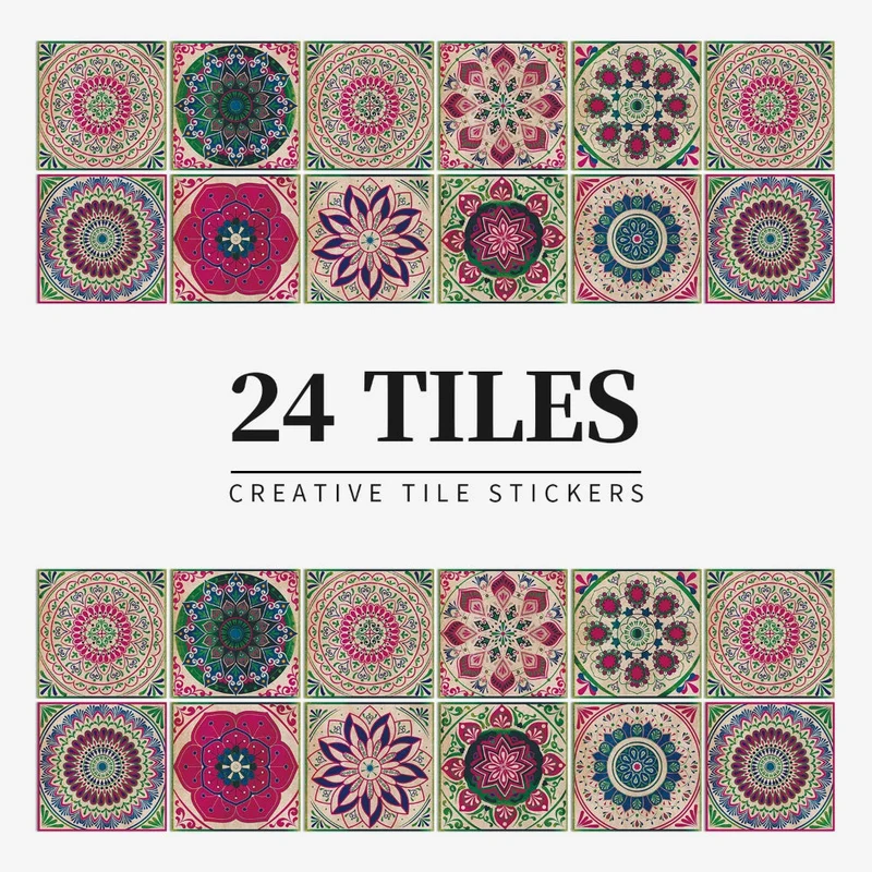 Self-Adhesive Decorative Stickers in European Mandala Tile Style – Set of 24 Designs