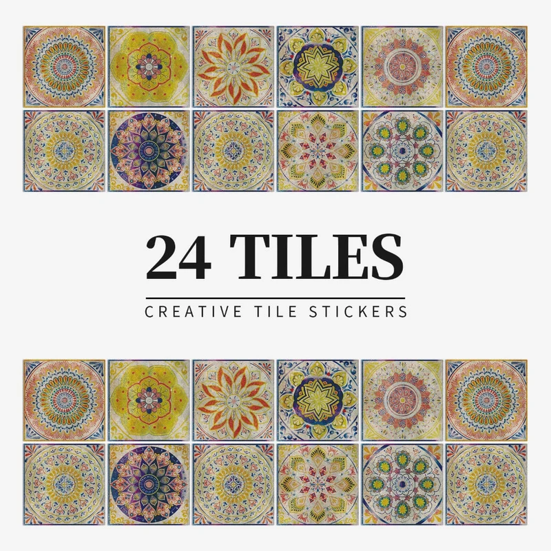 Self-Adhesive Decorative Stickers in European Mandala Tile Style – Set of 24 Designs