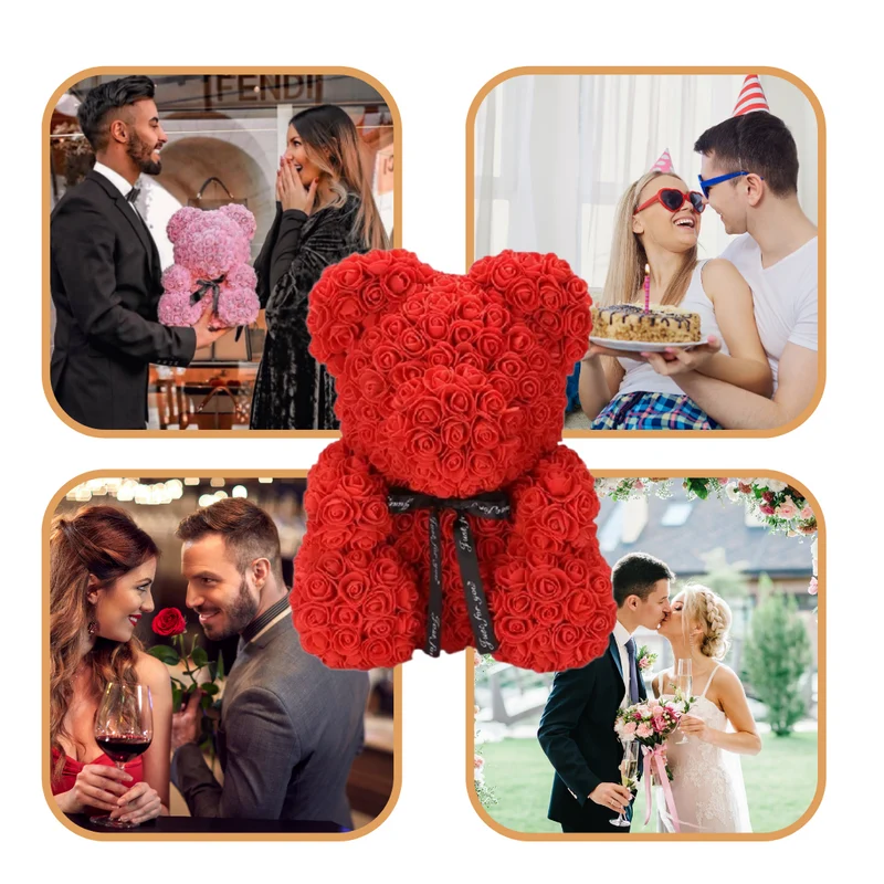 Ours en Roses Artisanales - Cadeau Décoration Romantique