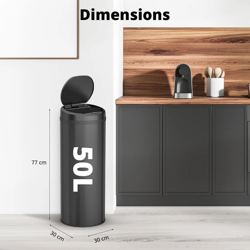 Poubelle 50 L automatique noire