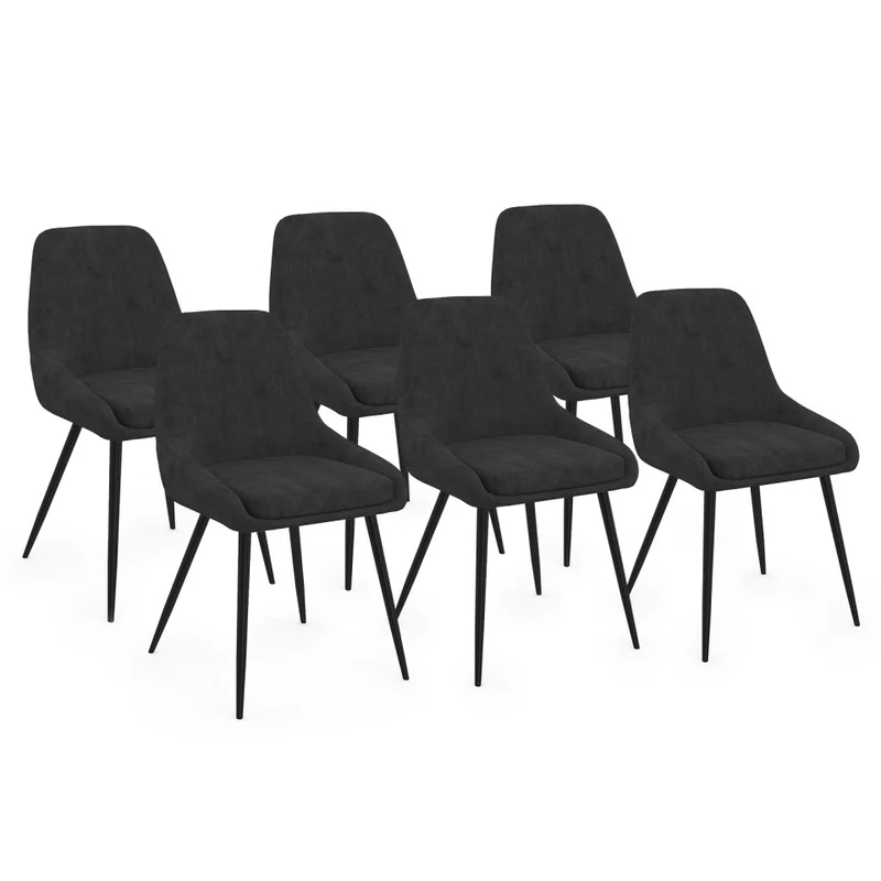 Chaises Olivia velours noir pieds métal noirs - lot de 6