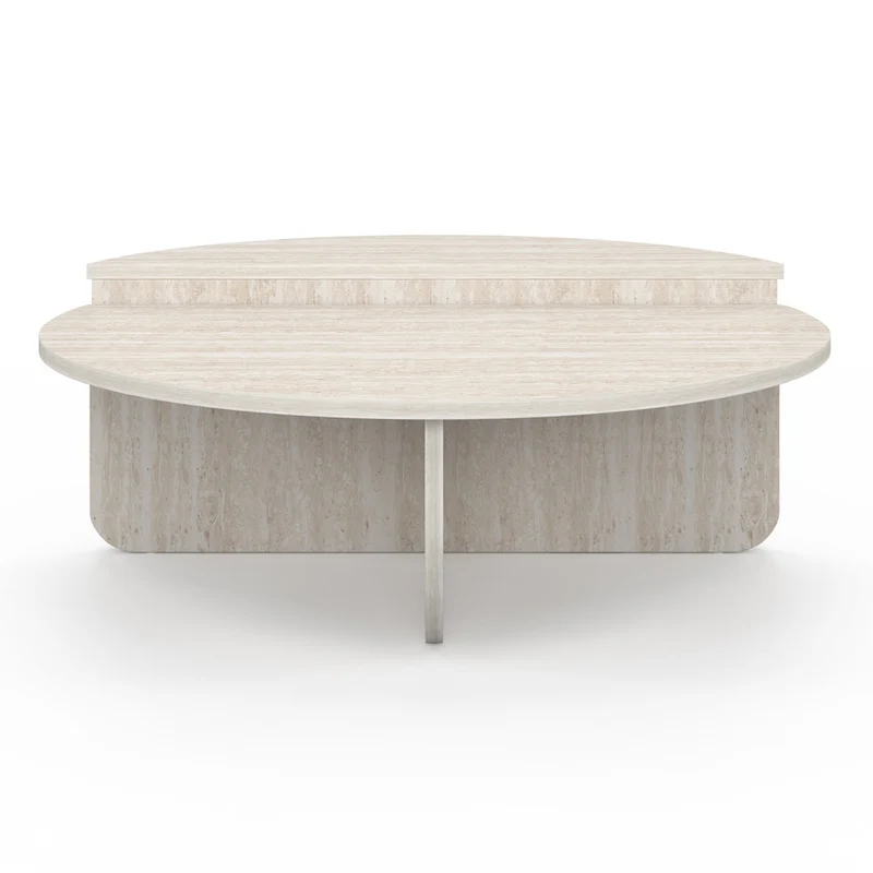 Tables basses rondes asymétriques effet travertin