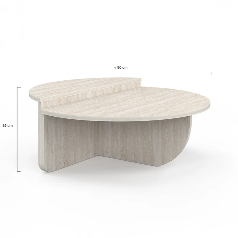 Tables basses rondes asymétriques effet travertin