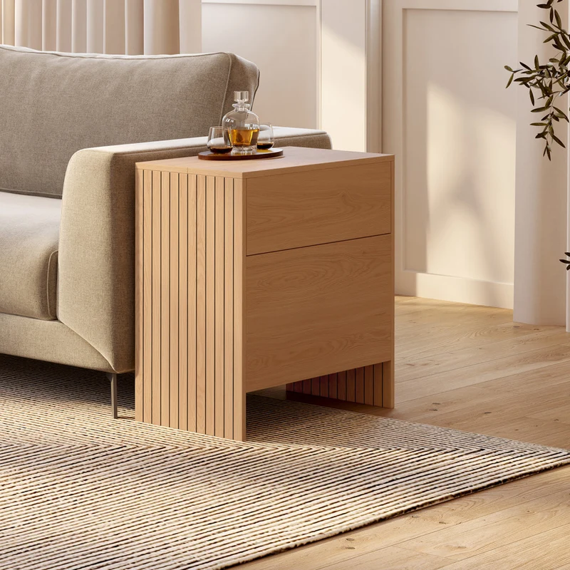 Table d'appoint mini bar Faustine bois et effet lattes
