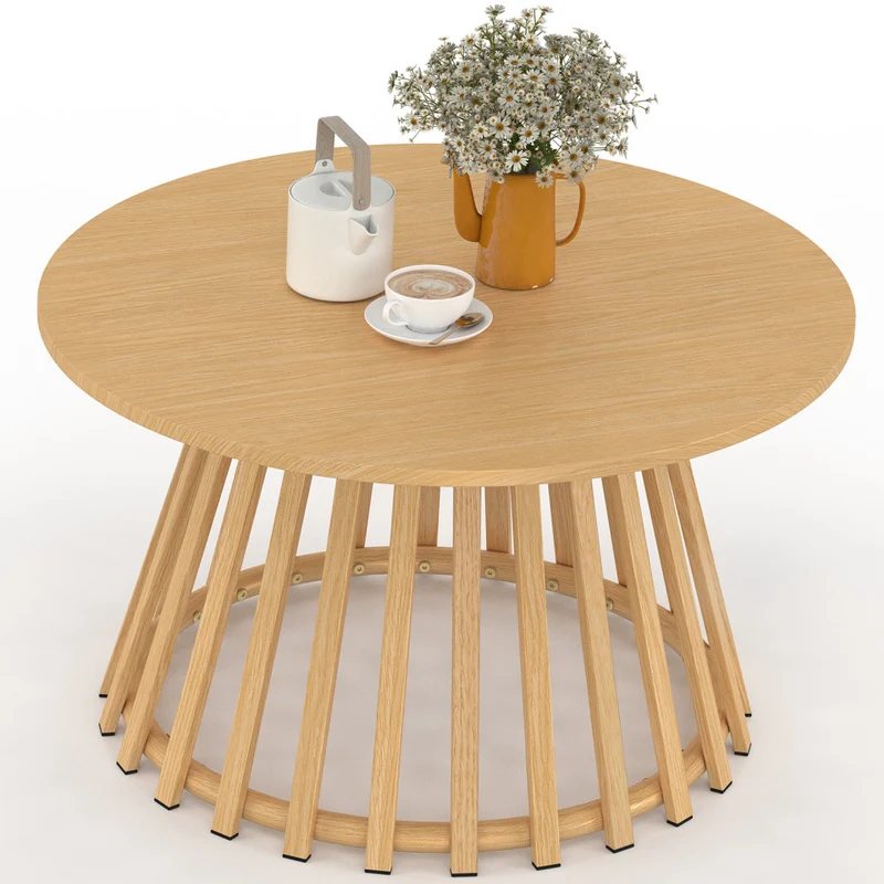 Table basse de jardin ronde Hortensia métal effet bois Ø70cm