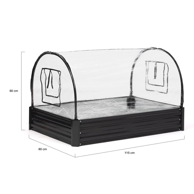 Serre de potager en métal 115cm gris anthracite
