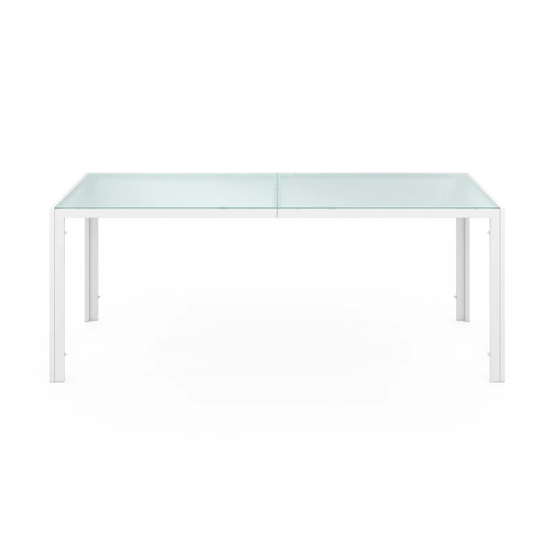 Ensemble de jardin Minorca 8 places en textilène et verre trempé blanc et beige