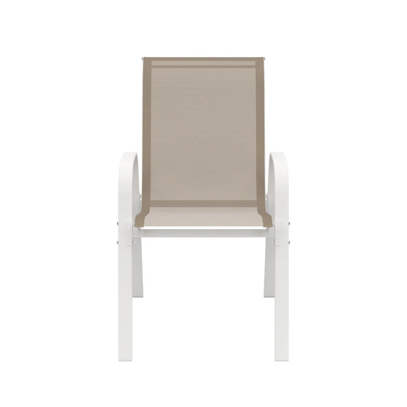 Ensemble de jardin Minorca 8 places en textilène et verre trempé blanc et beige