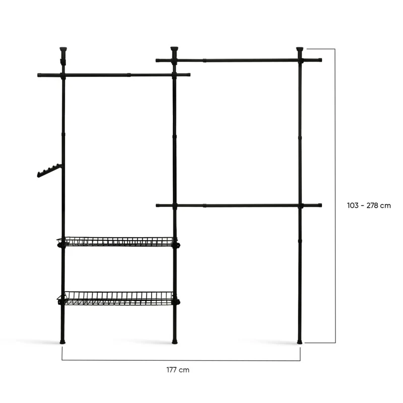 Penderie télescopique avec rangements intégrés H278cm