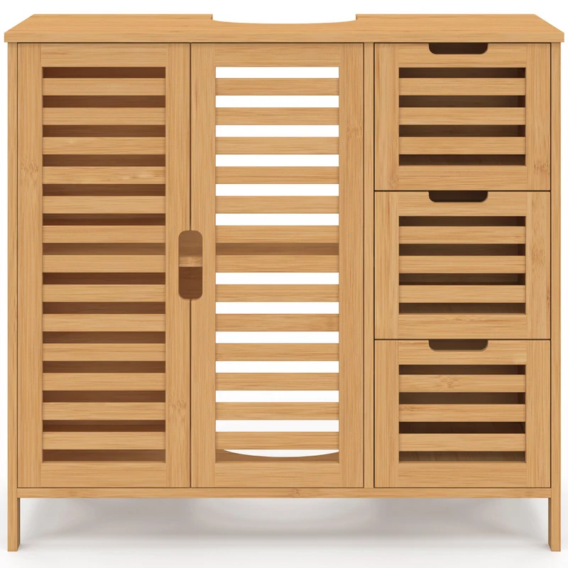 Meuble sous vasque Maya bambou placards et tiroirs