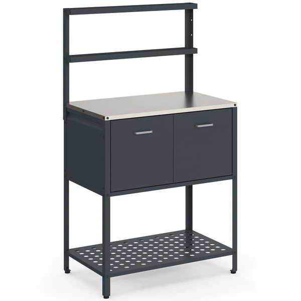 Meuble cuisine extérieure Alméria gris 2 portes + étagères