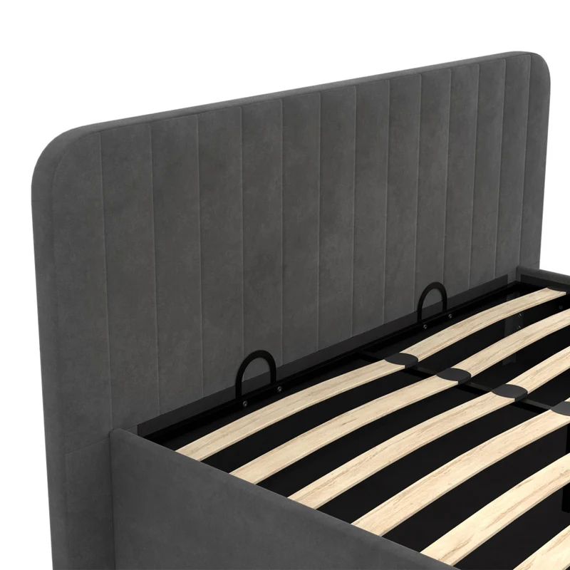 Lit coffre Valentina en velours gris avec sommier et tête de lit 160x200cm