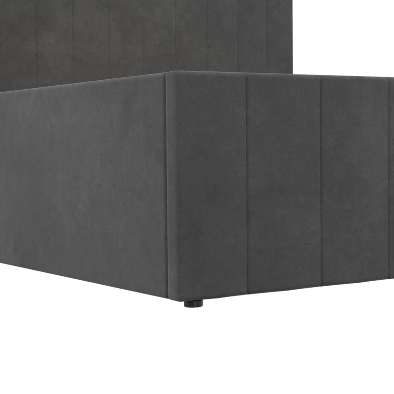 Lit coffre Valentina en velours gris avec sommier et tête de lit 140x190cm