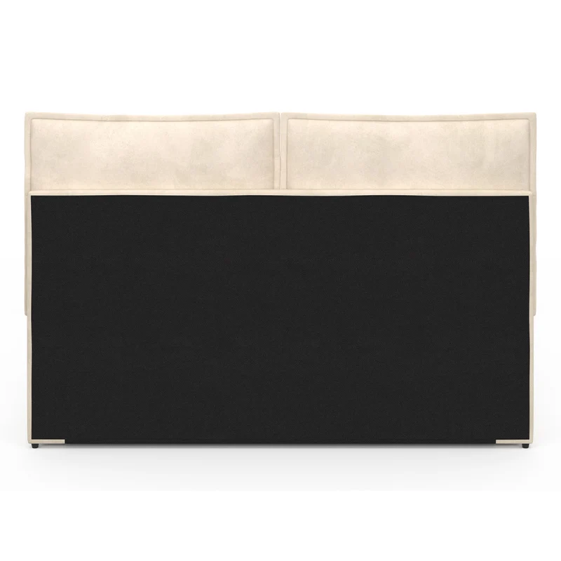 Lit coffre Lilou en velours beige avec sommier et tête de lit effet oreiller 140x190cm