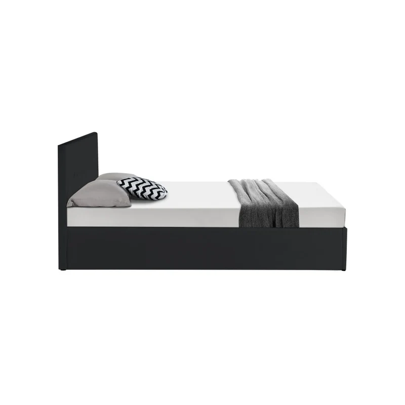 Lit coffre Hanna en PVC noir avec sommier et tête de lit 140x190cm