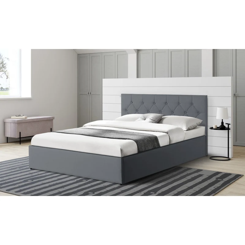 Lit coffre Hanna en PVC gris avec sommier 160x200cm
