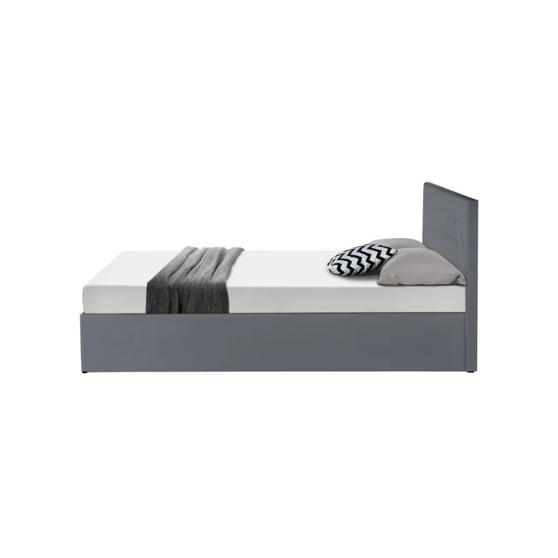 Lit coffre Hanna en PVC gris avec sommier 140x190cm