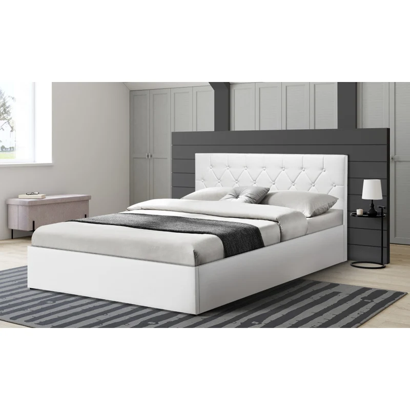 Lit coffre Hanna en PVC blanc avec sommier 160x200cm
